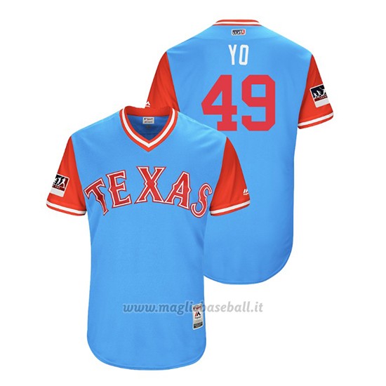Maglia Baseball Uomo Texas Rangers Yovani Gallardo 2018 Llws Players Weekend Yo Light TOrnto Blue Jays